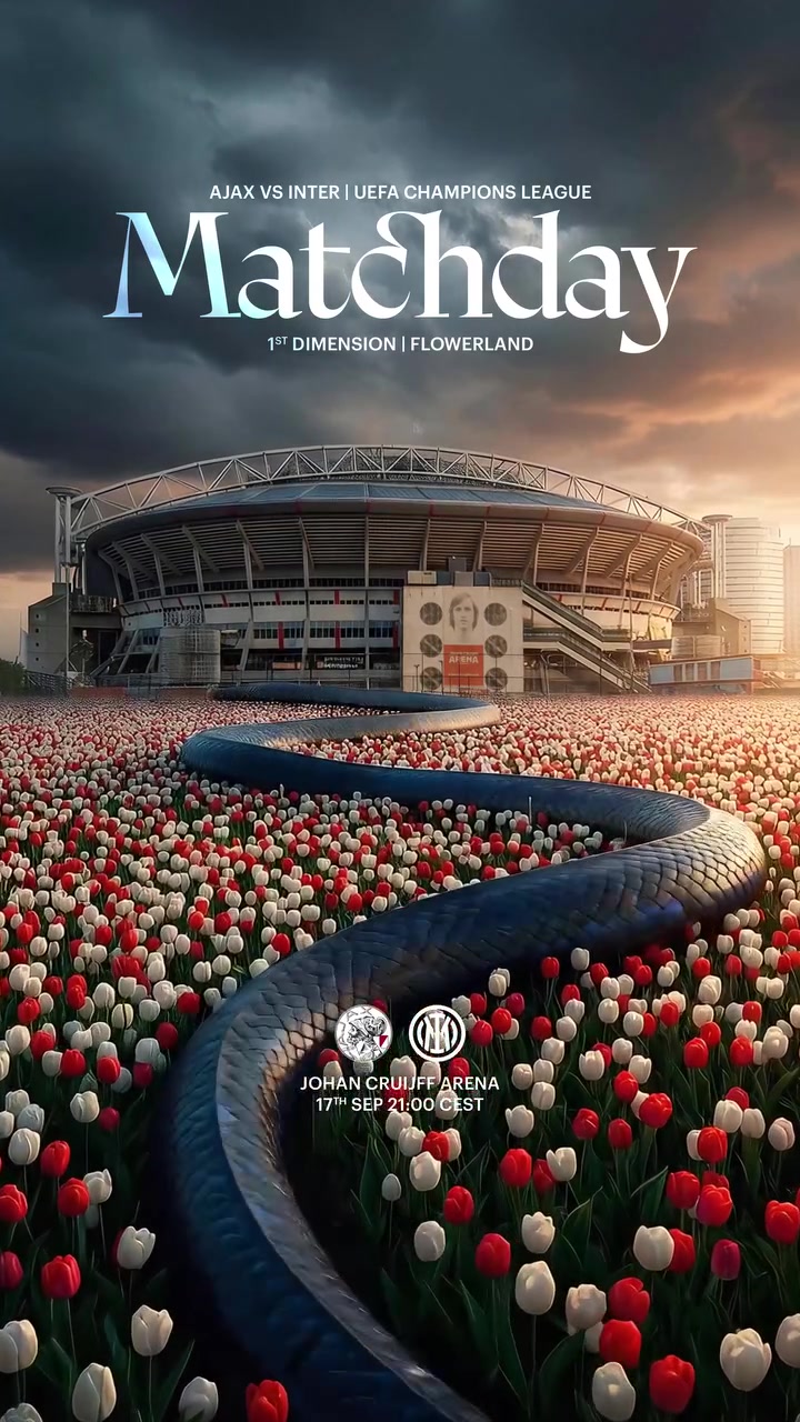 客戰阿賈克斯！國米發(fā)布歐冠海報：藍黑靈蛇突襲克魯伊夫球場(chǎng)