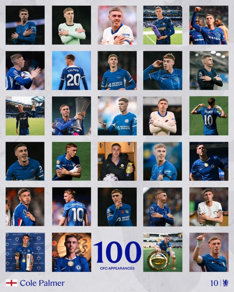 4700萬(wàn)歐購入已45球28助攻！切爾西官推紀念帕爾默百場(chǎng)里程碑