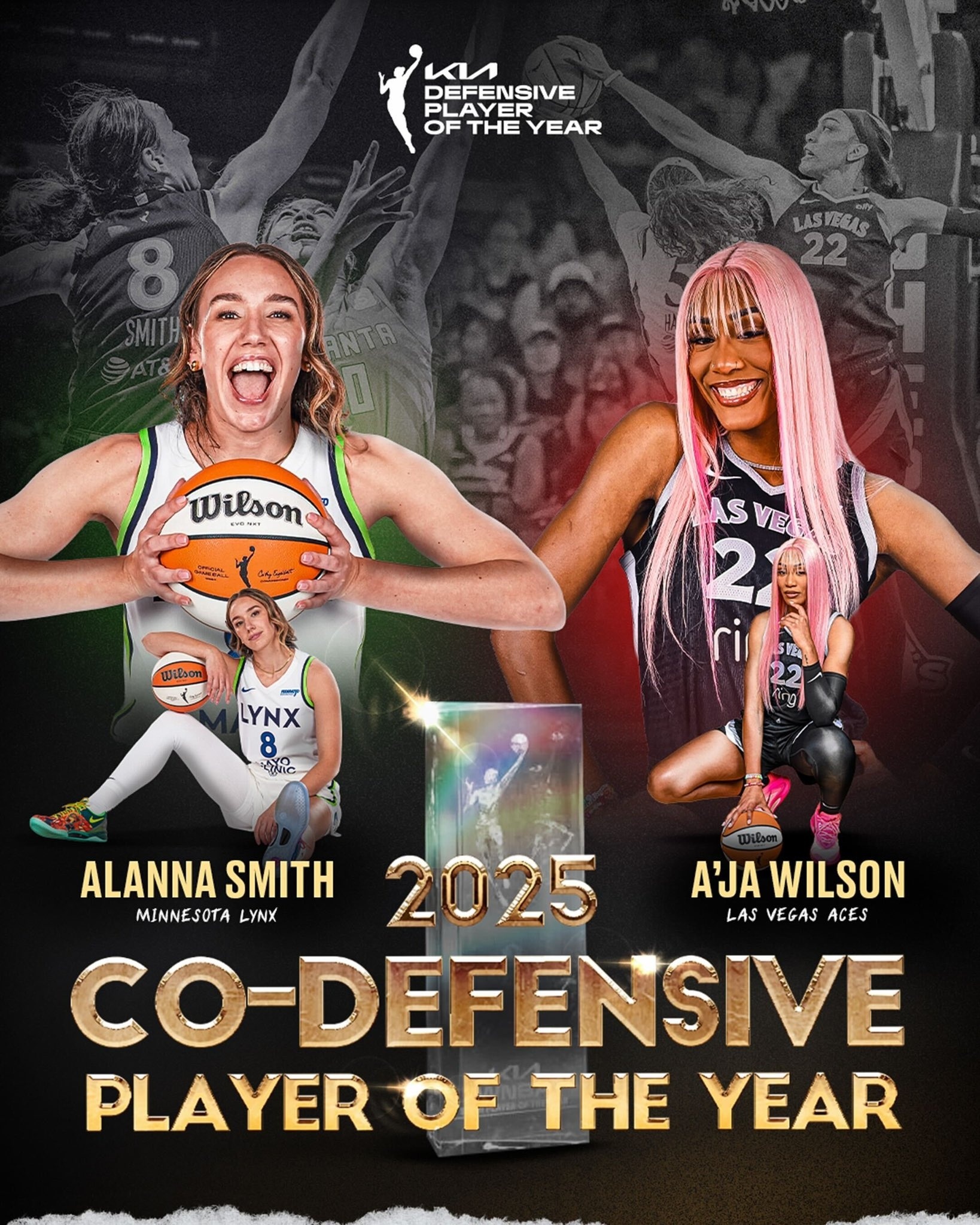 阿德巴約女友又創(chuàng  )紀錄~阿賈&阿蘭娜-史密斯共享DPOY WNBA歷史首次