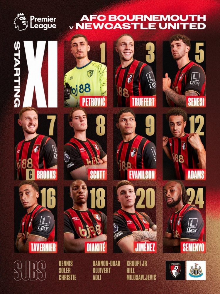 伯恩茅斯vs紐卡首發(fā)：A-希門(mén)尼斯、沃爾特馬德、托納利在列