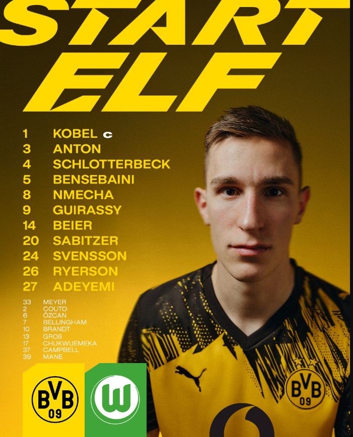 多特VS狼堡首發(fā)：施洛特貝克復出，吉拉西出戰，小貝林厄姆替補