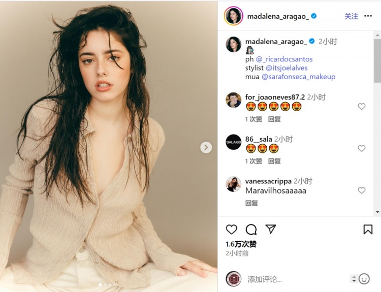 青春甜美！若奧-內維斯演員女友社媒發(fā)布寫(xiě)真照片