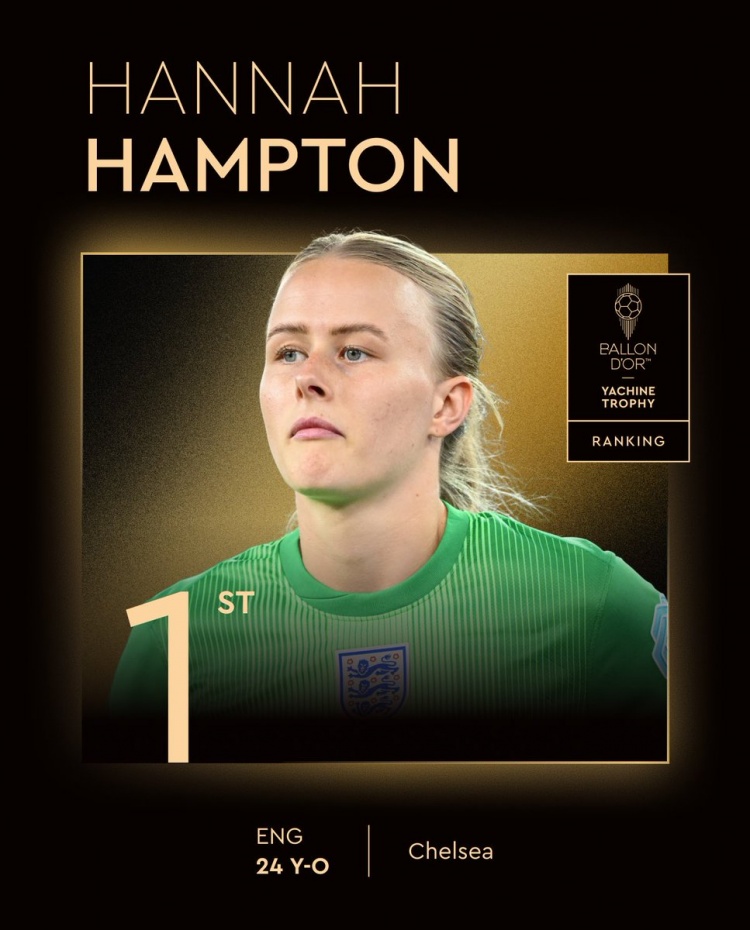 榮獲女足雅辛獎！切爾西女足門(mén)將漢普頓：爺爺我想你，我做到了