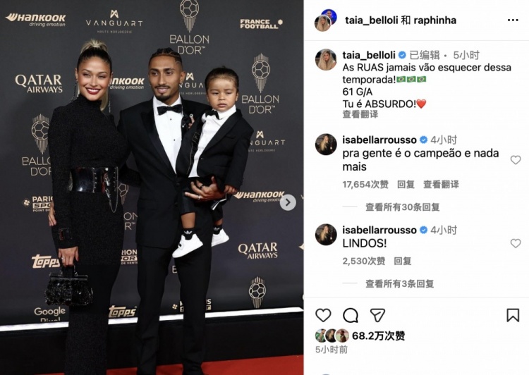 拉菲尼亞妻子曬典禮照片鼓勵丈夫：不會(huì )忘記這賽季，61個(gè)參與進(jìn)球