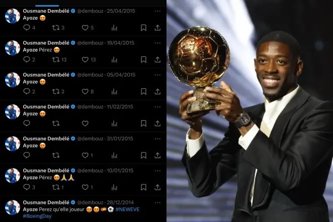 馬卡：眼光不錯！17歲時(shí)期的登貝萊曾是阿約澤-佩雷斯的小迷弟