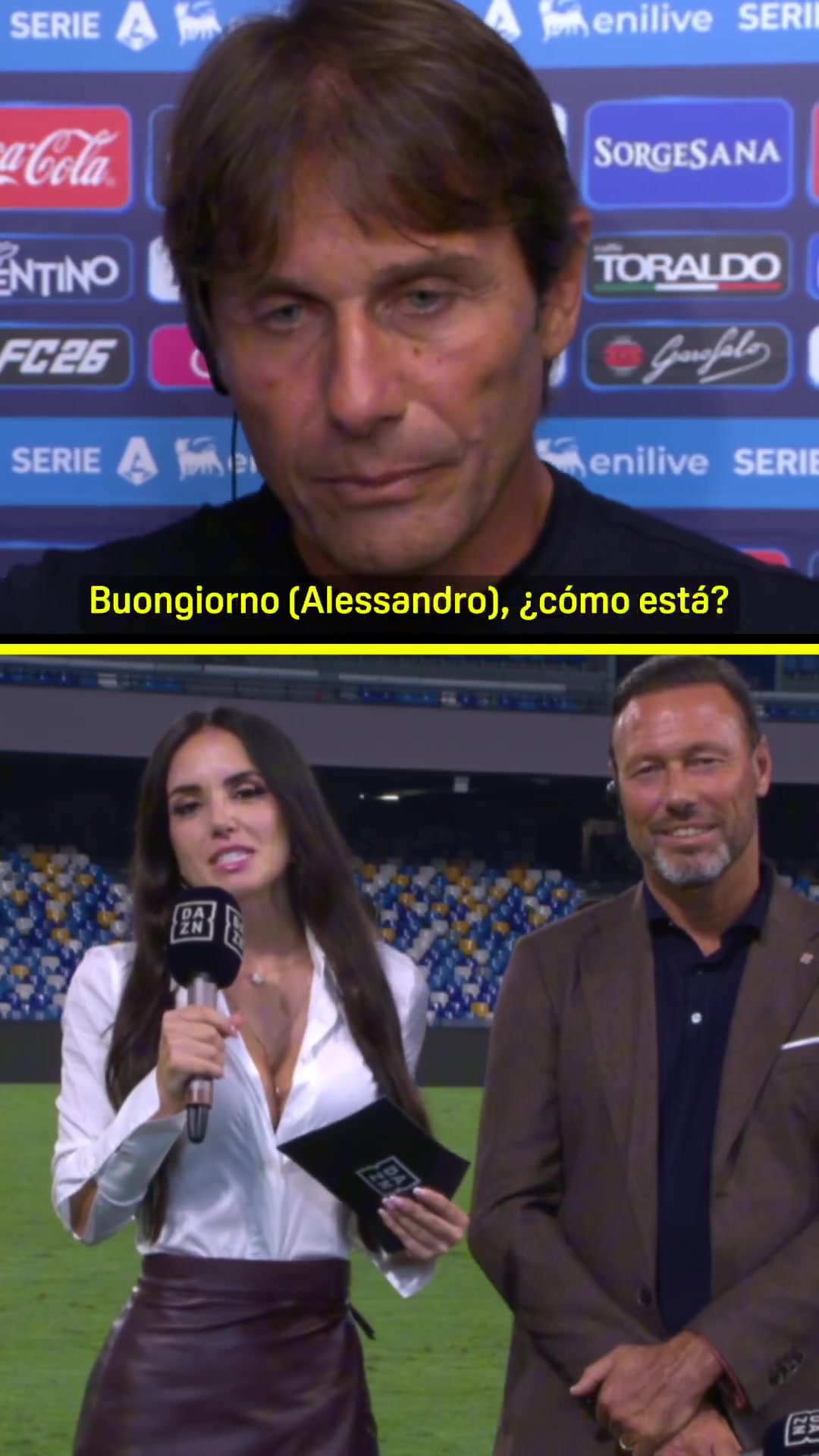 演小品呢??美女記者問(wèn)布翁喬爾諾情況，孔蒂誤以為在向他道早安