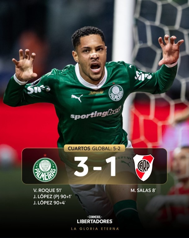 羅克兩回合兩球，助帕爾梅拉斯淘汰河床晉級解放者杯4強