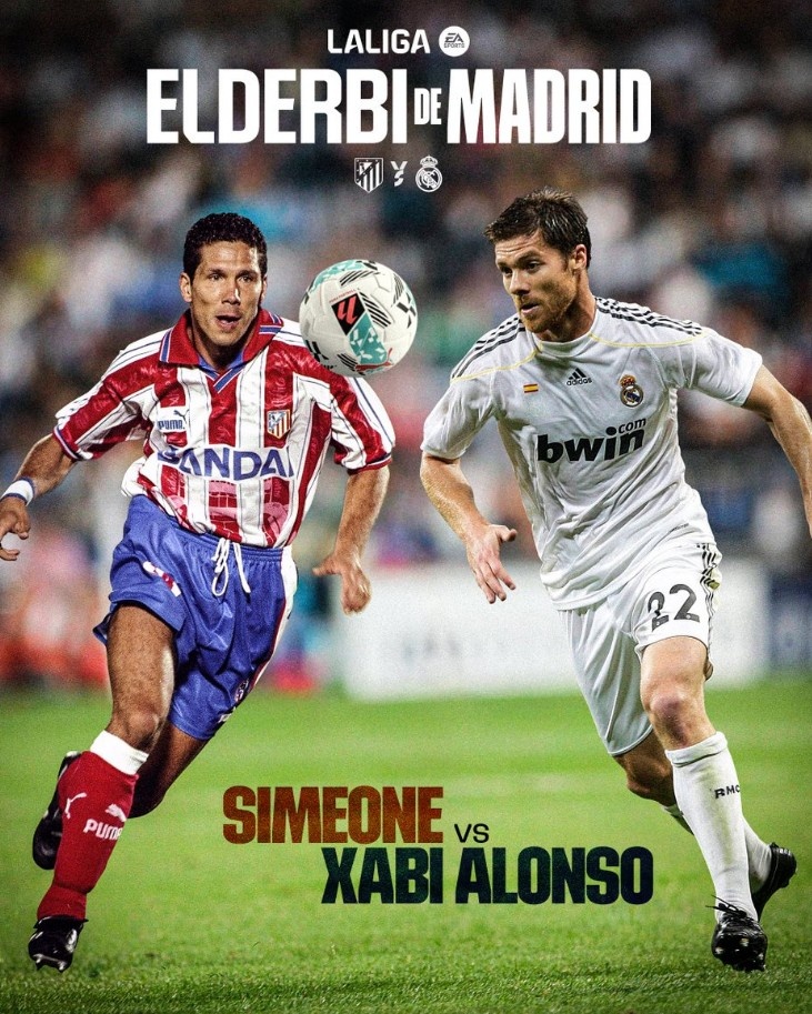 主帥斗法，西甲官方曬馬德里德比海報：球員時(shí)期阿隆索PK西蒙尼