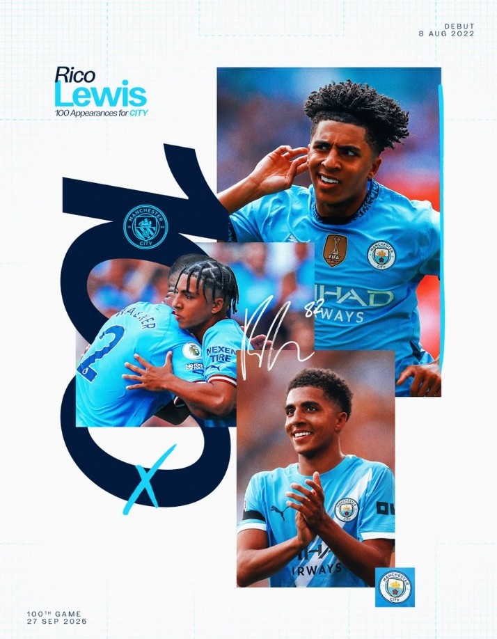 本隊青訓球員21歲前出場(chǎng)達到100次，劉易斯是英超時(shí)代曼城第三人