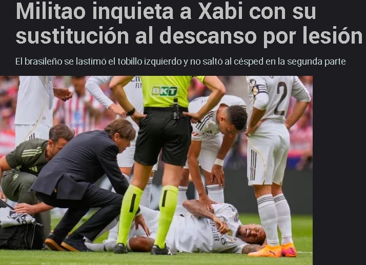 輸球又折將！馬卡：米利唐腳踝受傷等待進(jìn)一步檢查 去年傷缺255天