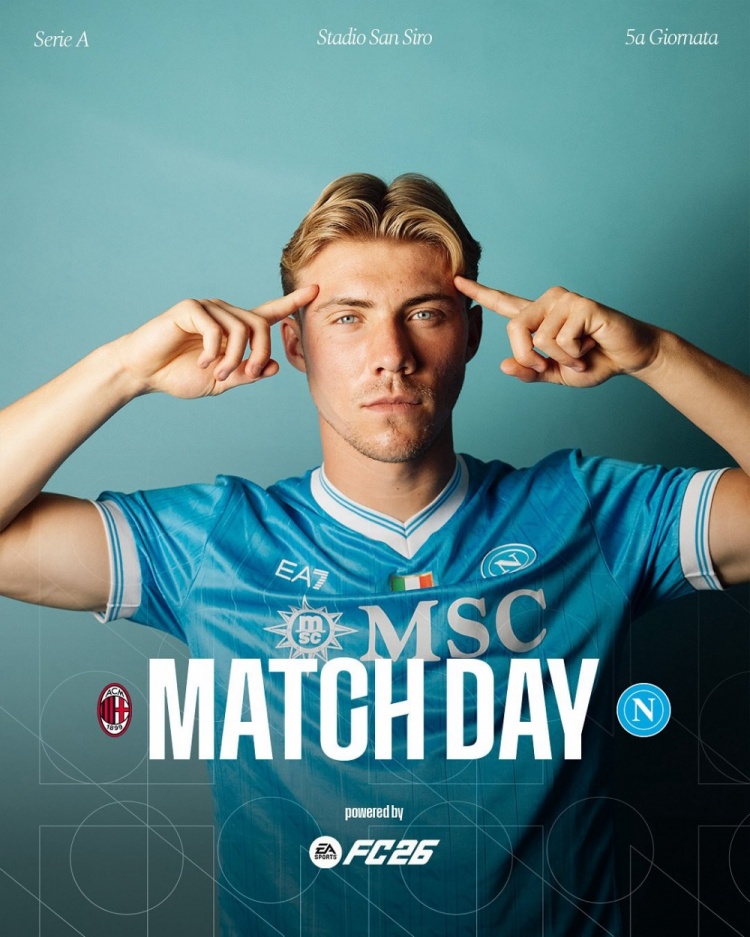 那不勒斯公布客戰AC米蘭海報，狀態(tài)回暖的霍伊倫單人入鏡