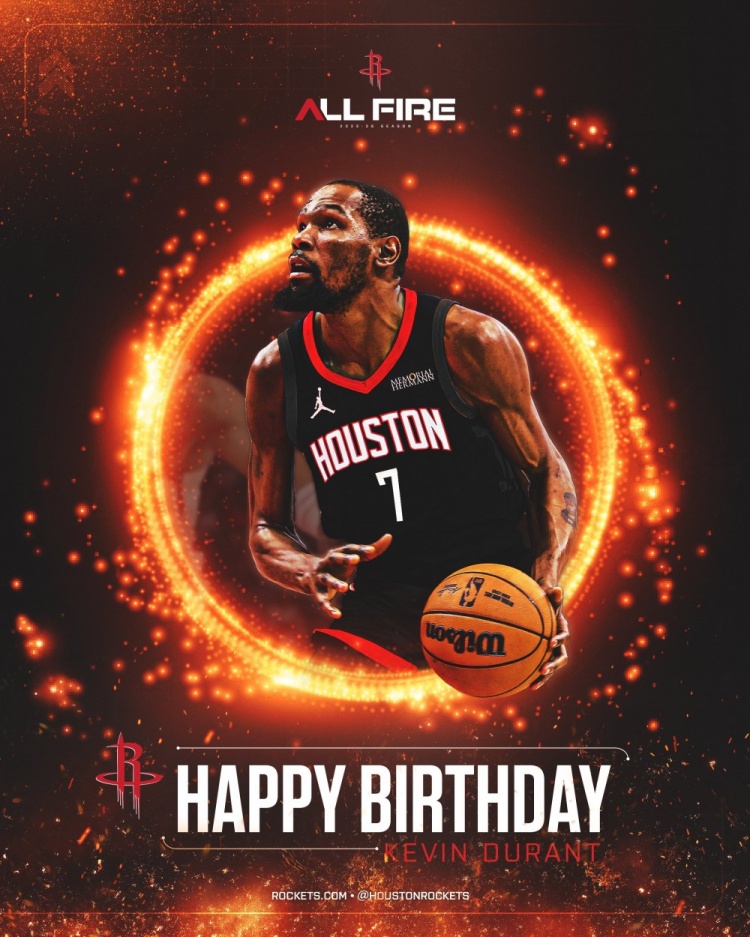 37歲了！火箭官方曬圖：生日快樂(lè )！凱文-杜蘭特！??