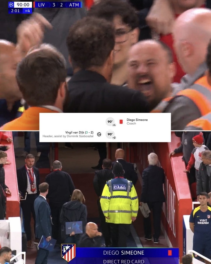 與紅軍球迷對噴！官方：西蒙尼行為違反體育道德，歐冠停賽1場(chǎng)