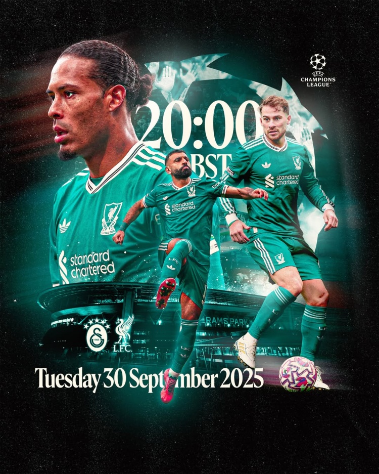 利物浦發(fā)布歐冠海報：薩拉赫、范迪克、麥卡利斯特出鏡