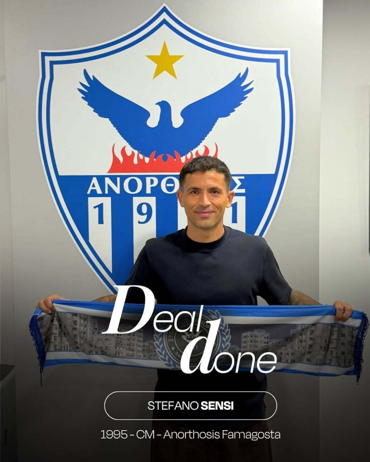 30歲國米舊將森西赴塞浦路斯，自由身加盟阿諾索西斯