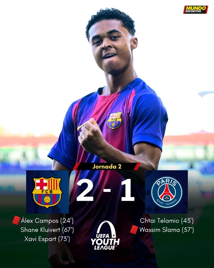 青年歐冠巴薩2-1逆轉巴黎，克魯伊維特小兒子兜射死角破門(mén)