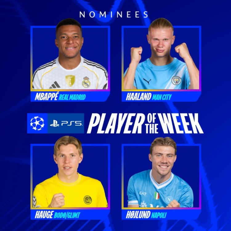 歐冠本周最佳球員候選：姆巴佩、哈蘭德、海于格、霍伊倫